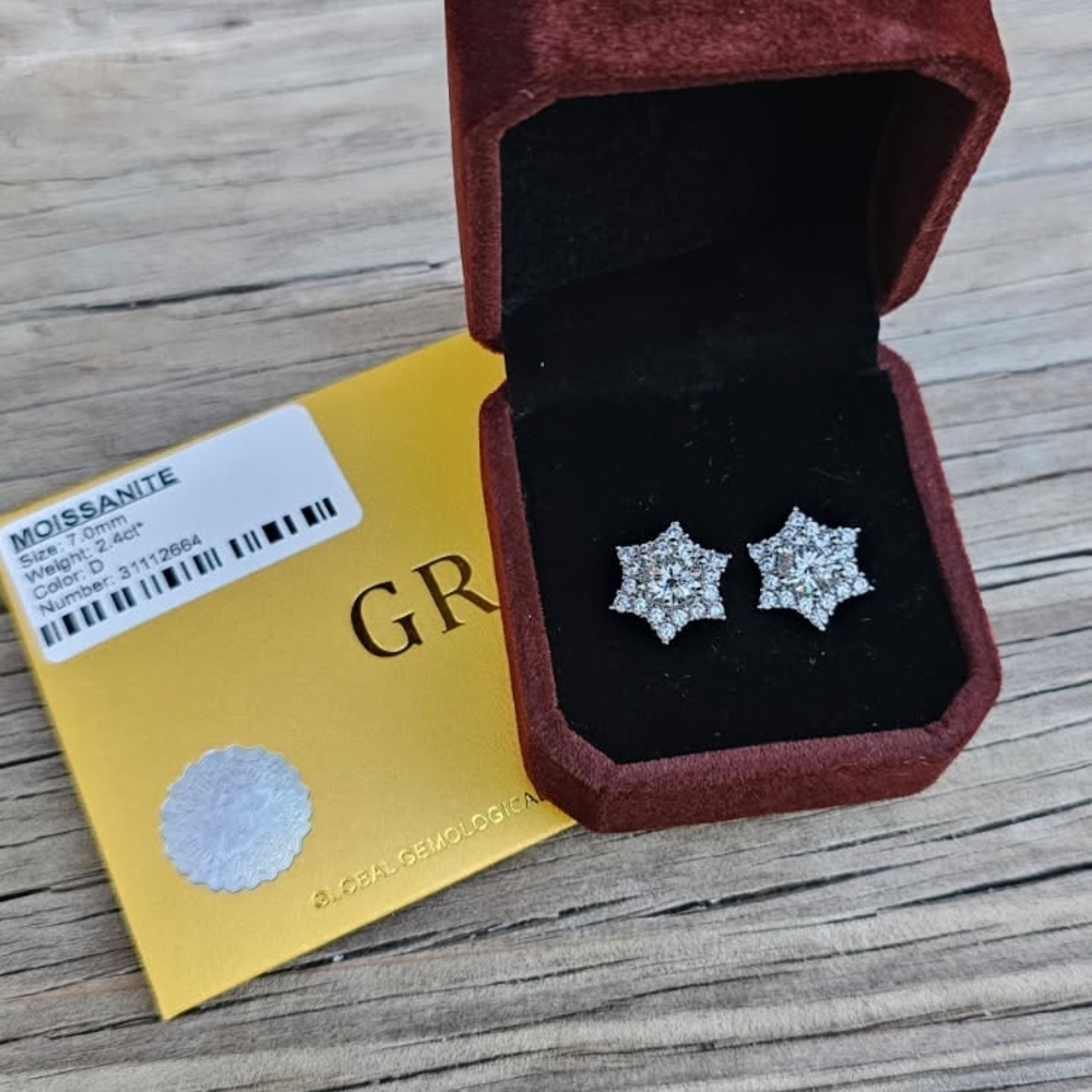 2.4 Carat MOISSANITE Dazzling 9.25 STERLING Silver Stud Earrings - Picture 1 of 3